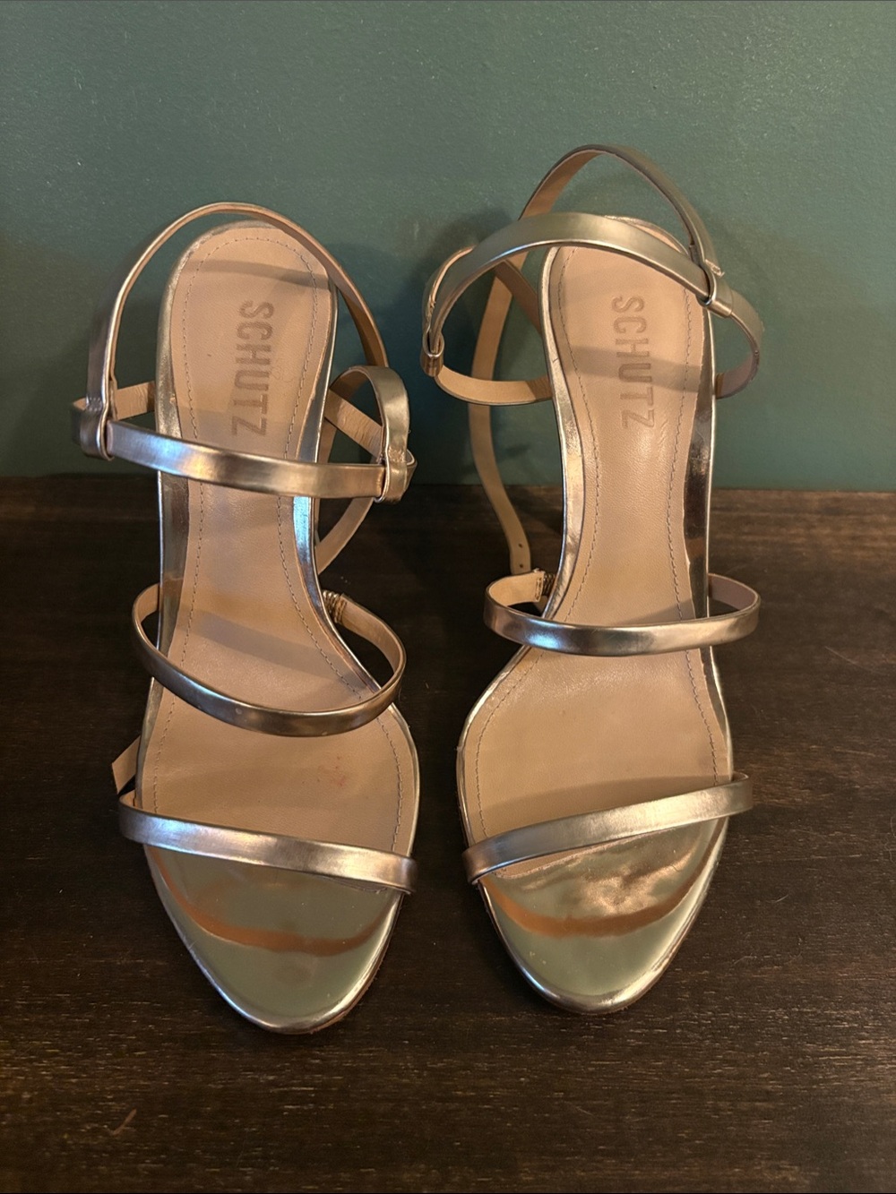 SCHUTZ Metallic Silver Multi-Strap Heels